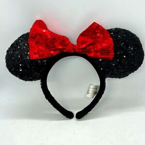 Sequined Mickey Minnie Ears Red Bow Ribbon